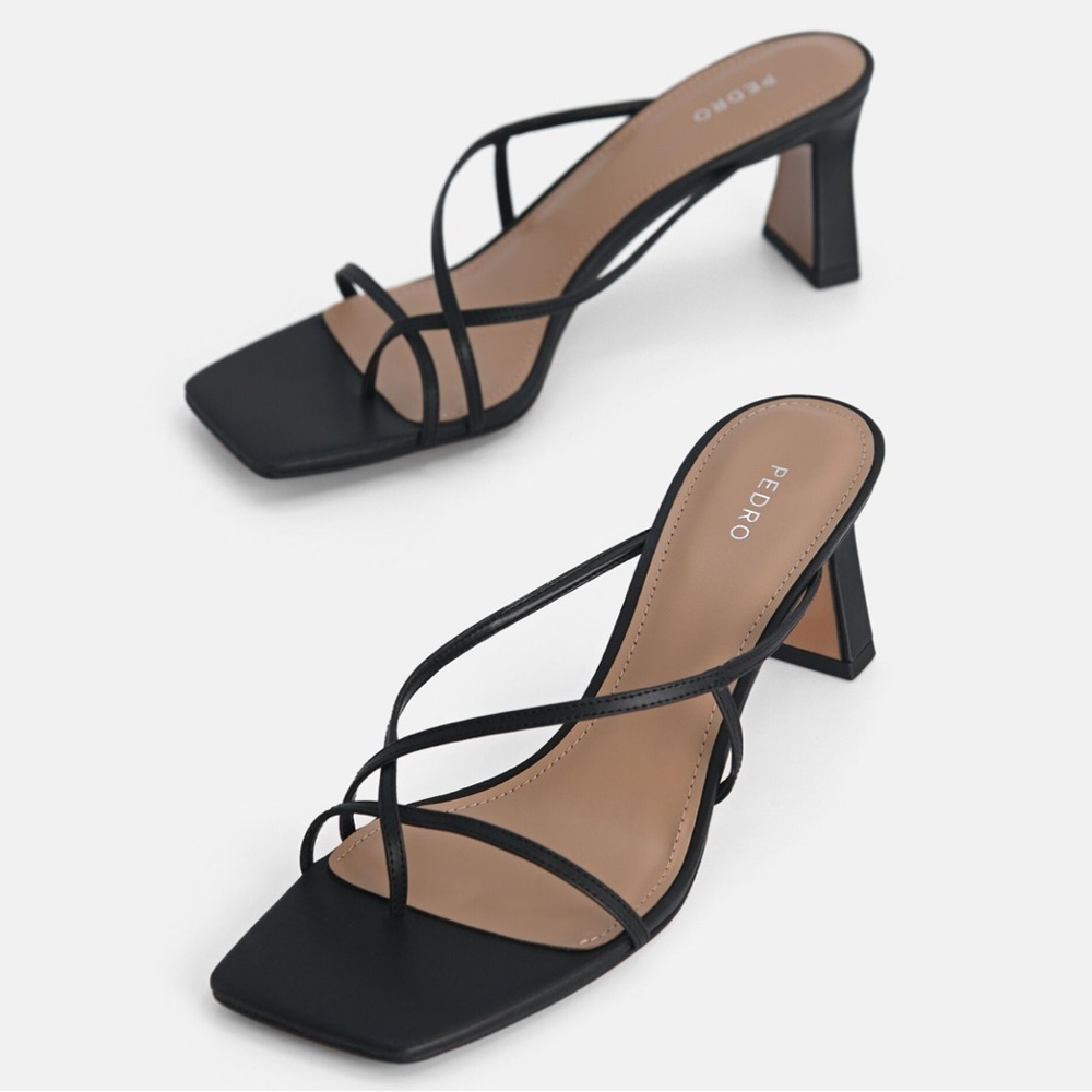 NWOT Pedro Black Strappy Women's Heels - Picture 10 of 11